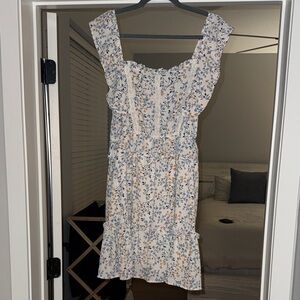 Altar'd State Cream and Blue Floral Mini Dress